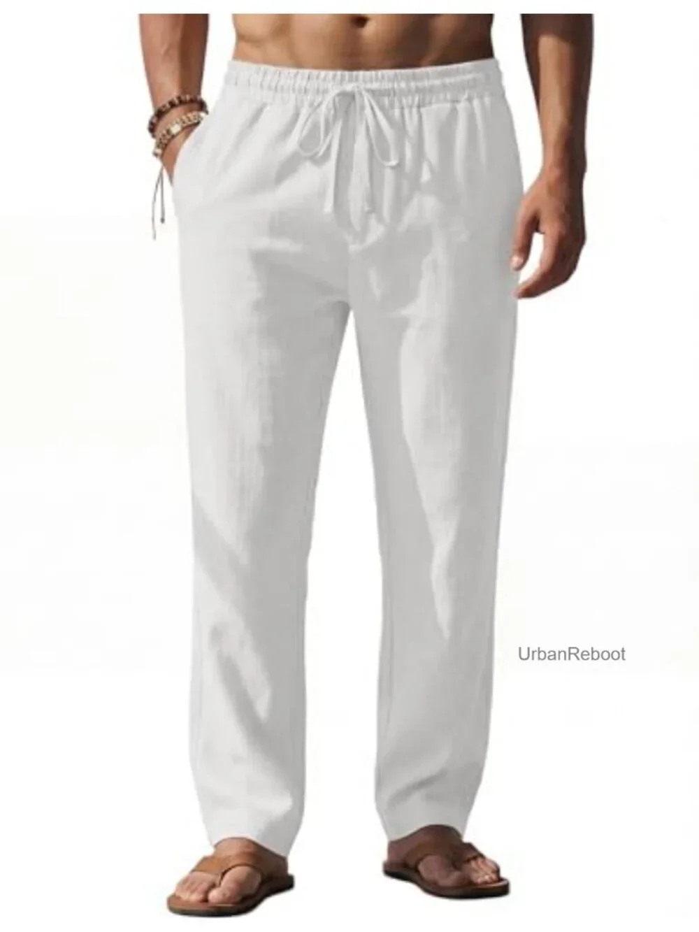 Men's Casual Linen Blend Pants Loose Fit Drawstring Summer Beach Trousers